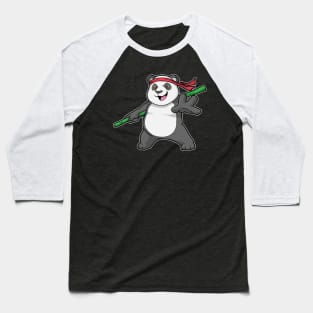 Panda as Warrior with Bamboo Spear Baseball T-Shirt